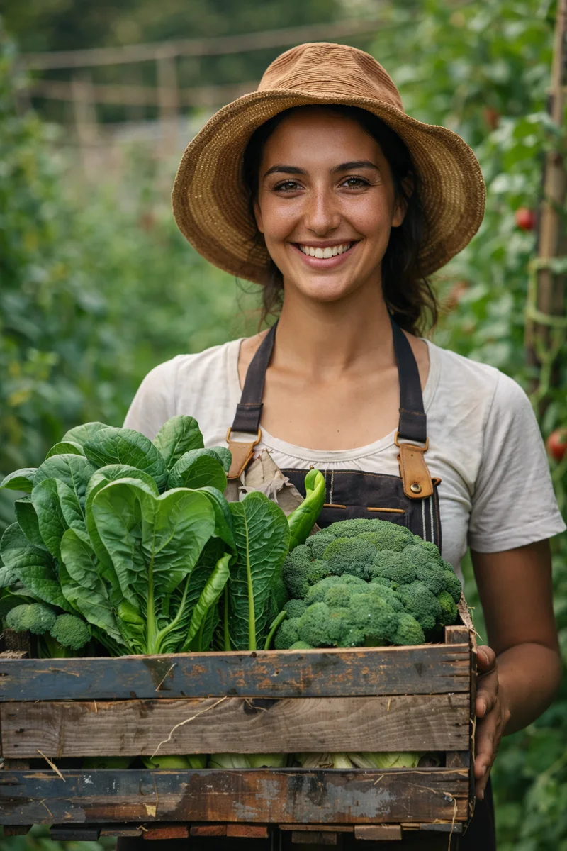 Farmer holding fresh vegetables